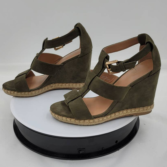 Merona Olive Green Vegan Suede Wedge Espadrille Sandal 6.5 - Picture 3 of 7
